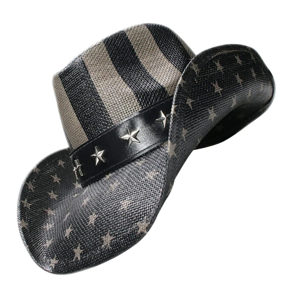 3126 USA Flag Straw Cowboy Hat Vintage Western Style Unisex Hat Adjustable
